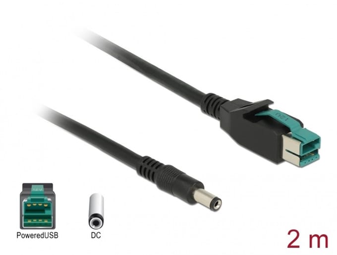 Delock PoweredUSB cable male 12 V > DC 5.5 x 2.1 mm male 2 m for POS printers and terminals