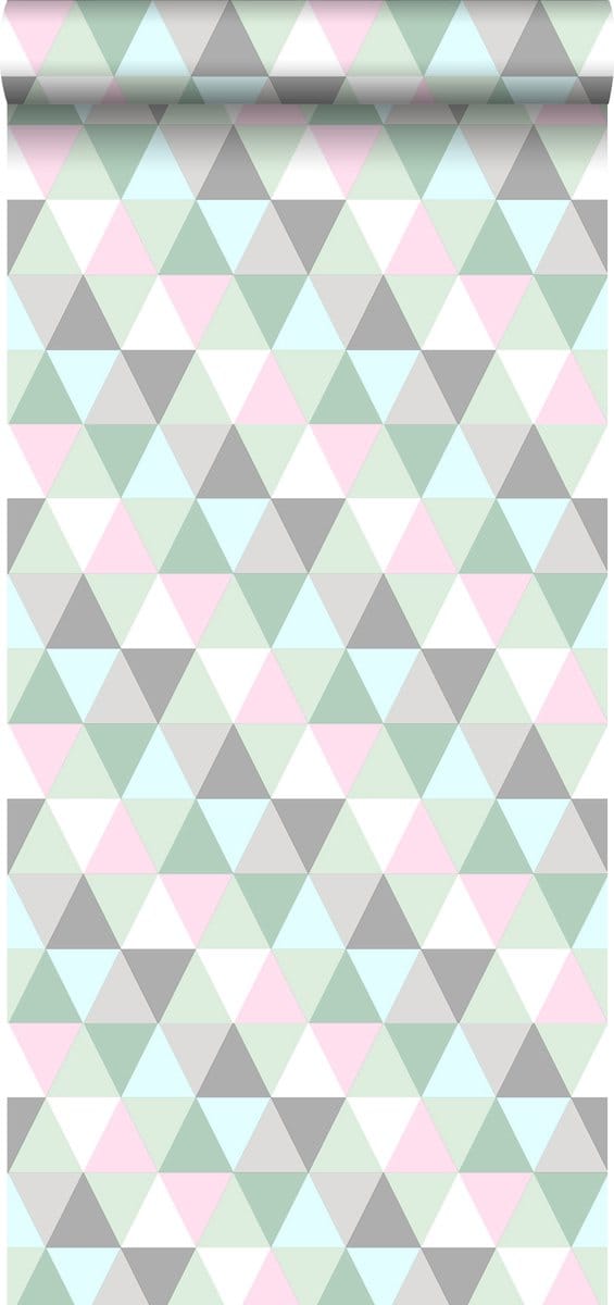ESTAhome behang driehoekjes mintgroen, roze en grijs - 53 cm x 10.05 m - 128706