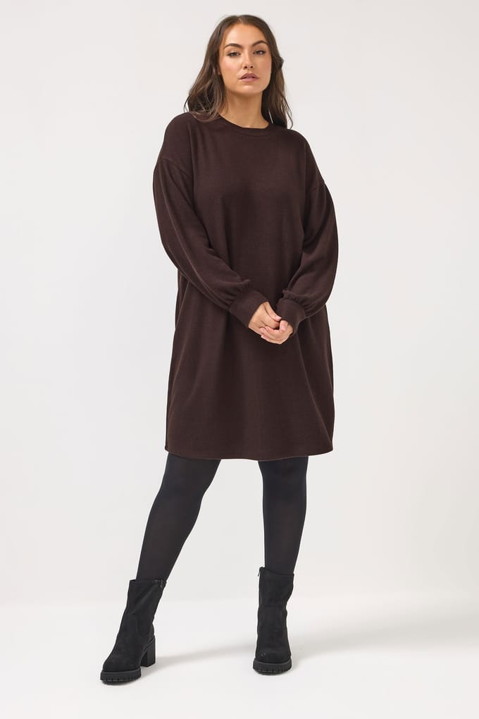 Yours Chocoladebruine Sweatshirtjurk Size 42