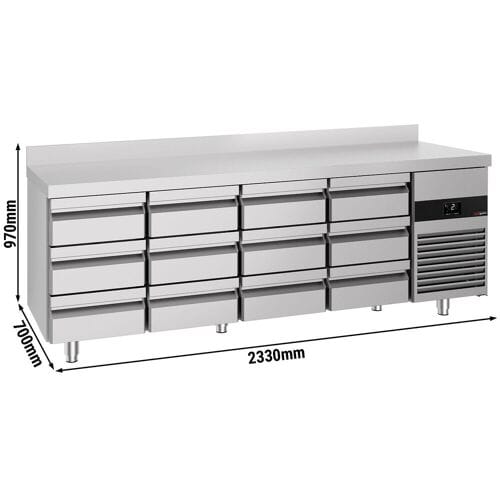 GGM Gastro Kühltisch PREMIUM - 2330x700mm - 12 Schubladen - Aufkantung
