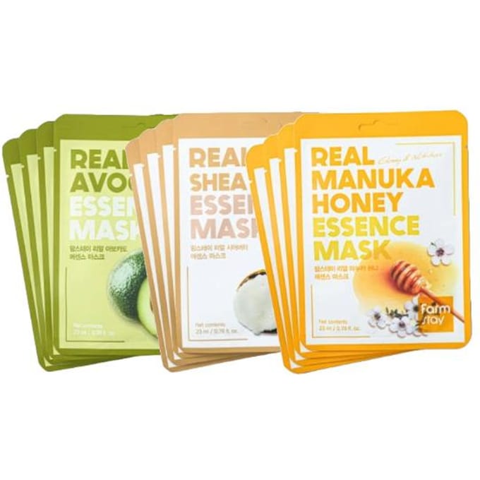 FarmStay Real Essence Mask Combo Pack Ver.1 (1BOX / 12 Sheets) 23ml / 0.78 fl.oz. per sheet  (3 Options) #3box (36 sheets)