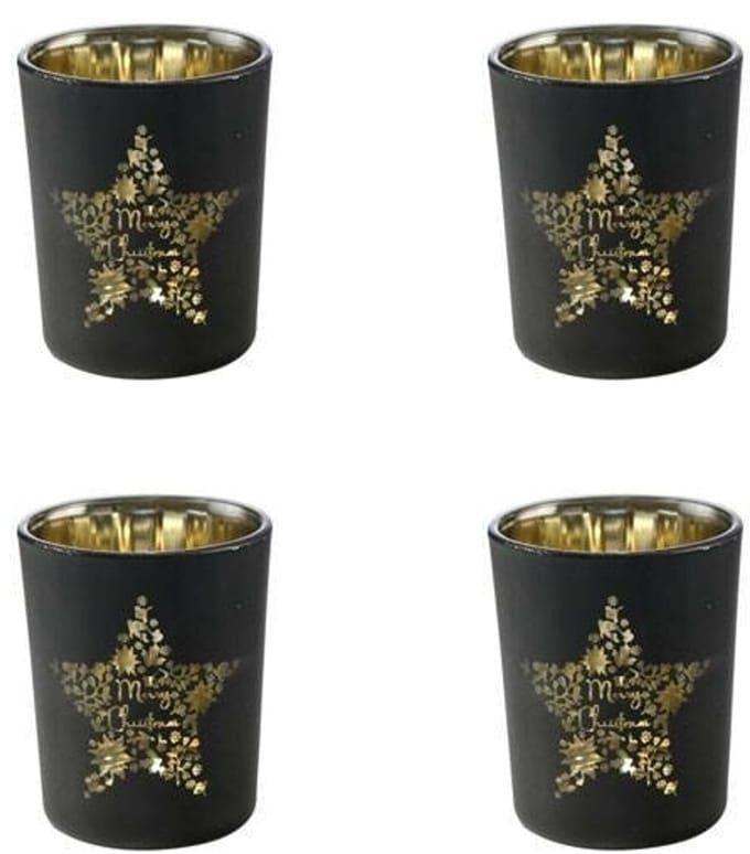 Goebel - Kerst | Windlicht Merry Christmas | Glas, 7cm, theelicht, waxinelicht houder - 4 stuks