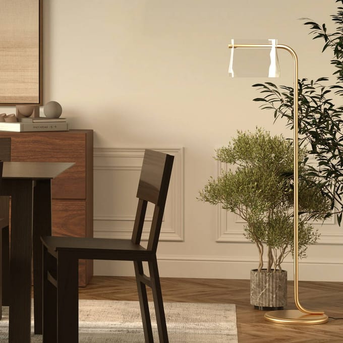 Maytoni glazen vloerlamp Cabaret, messing, hoogte 126,5 cm