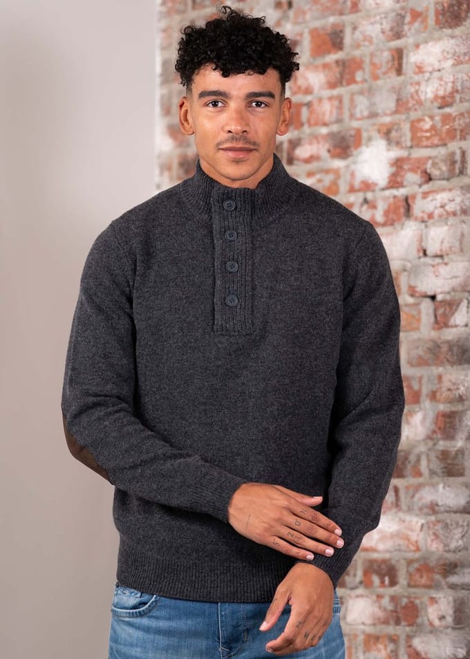 Barbour Trui Wol Patch Antraciet - Maat M - Heren - Quarter zip