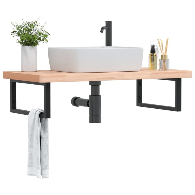 vidaXL - Badkamer - wandschap - staal - en - massief - beukenhout