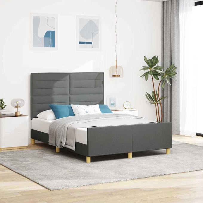 vidaXL - Bedframe - met - hoofdeinde - Donkergrijs - 160 - x - 200 - cm - Stof