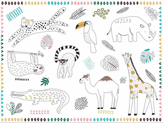 Folat BV Colorable Placemats Wild Animals 6 pcs.