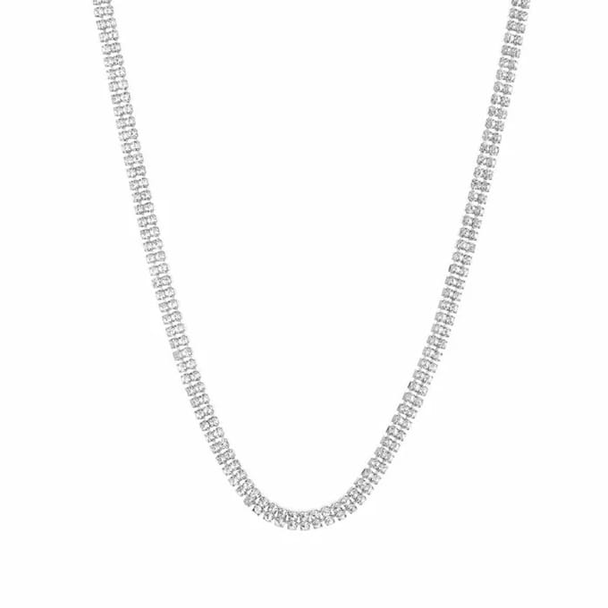 Bijoutheek Collier Dubbele rij witte stenen Zilver