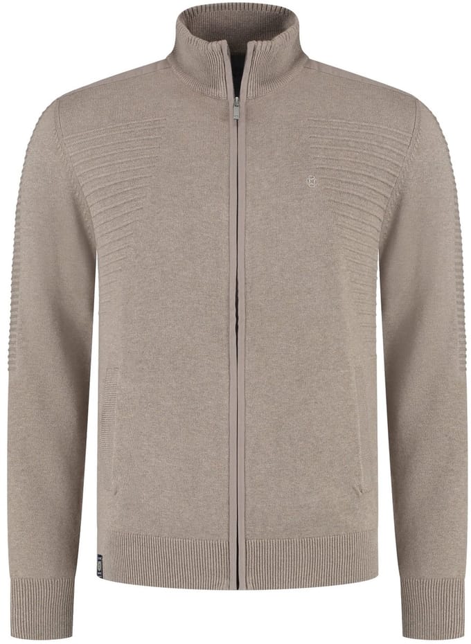 Fellows United Cardigan horizontal ribs at s Mid brown (52.1117 - 143)
