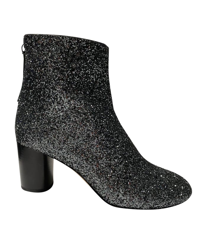 Isabel Marant Ritza enkellaarsjes met glittercoating in glitterzilver