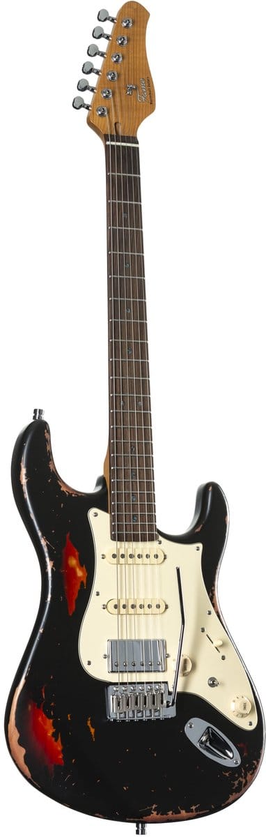 Fame Custom ST HSS RW Worn Licorice over Sunburst - ST-Style elektrische gitaar