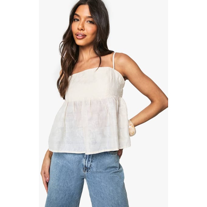 boohoo Dames Geweven Jacquard Peplum Cami | Creme | Maat: 38