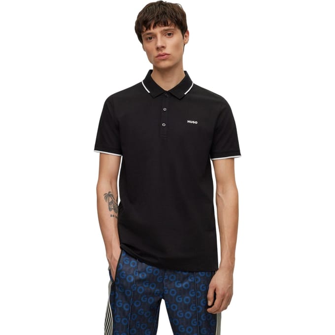 Hugo Geribbeld poloshirt met logo voor heren (Zwart)