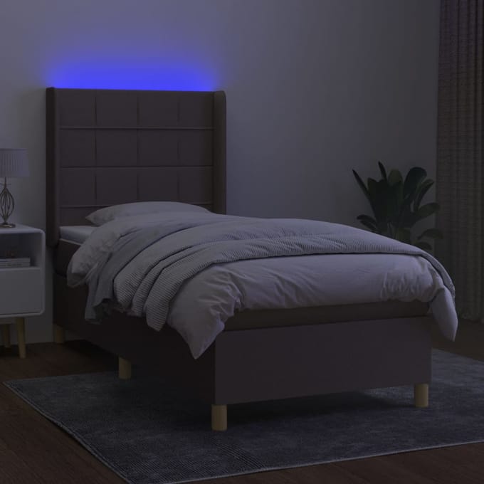 vidaXL - Boxspring - met - matras - en - LED - stof - taupe - 80x200 - cm