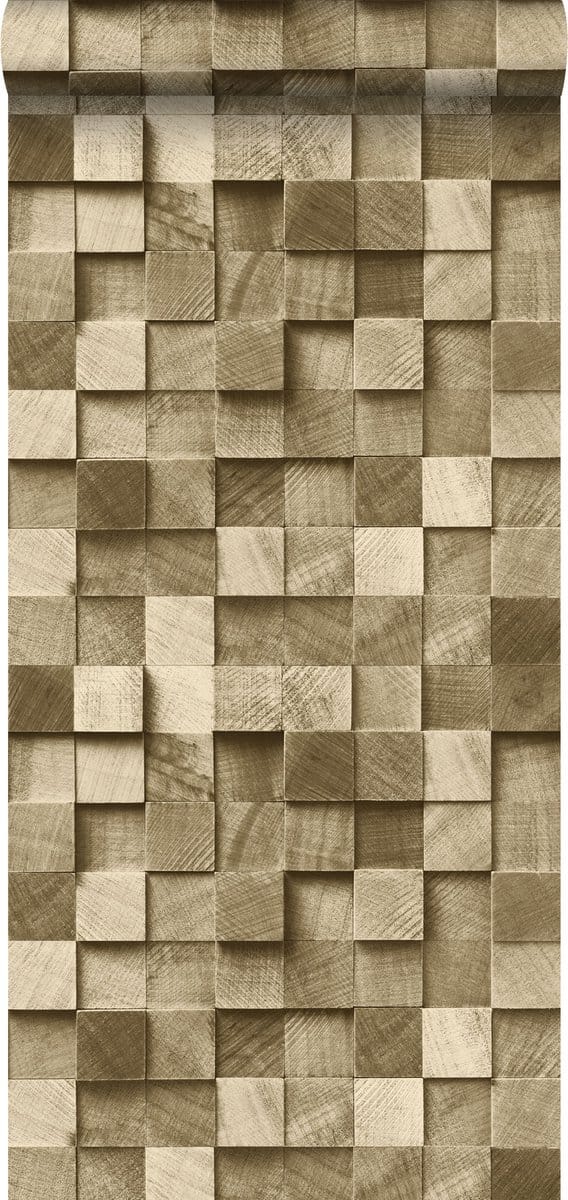 ESTAhome behang 3D-houtmotief donker beige - 53 cm x 10.05 m - 138529