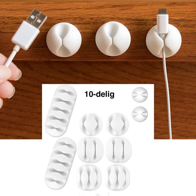 Kabelhouders - Kabelhouder set - Kabelhouder - Kabelorganizer - Kabelorganiser - 10-delig - Wit - Kabelset