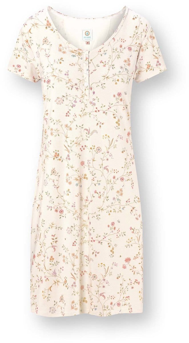 Pip Studio - Daisy Nachthemd Lange Mouw Dames - Loungewear - Little Delhi - Gebroken wit - L