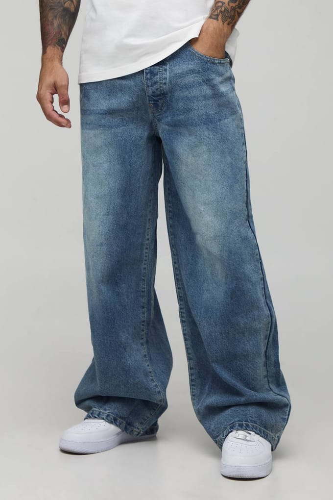 Baggy Rigid Washed Jeans | Vintage Blue | Size 48R