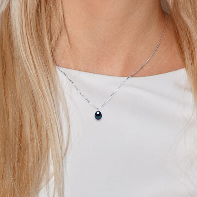Gekweekte Pearl Necklace Zoetwater 8-9mm Black Pear White Gold Chain
