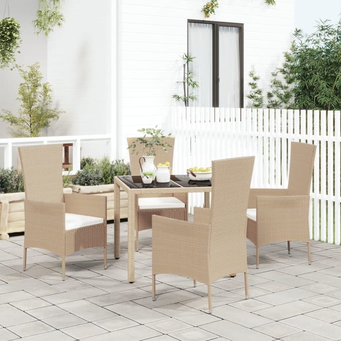 vidaXL - 5-delige - Tuinset - met - kussens - poly - rattan - beige
