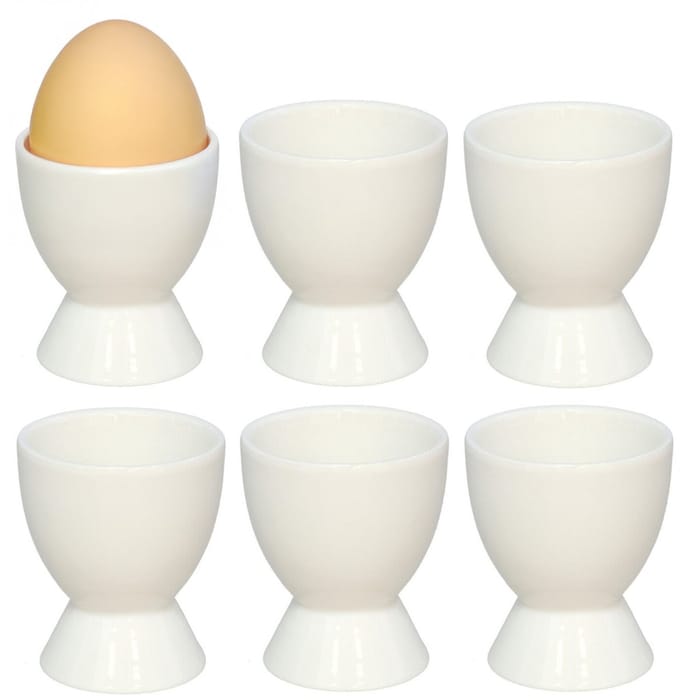 Bellatio Design Eierdopjes Basic - set van 12x - wit - porselein - 5 x 6 cm - voor ontbijt/brunch/pasen