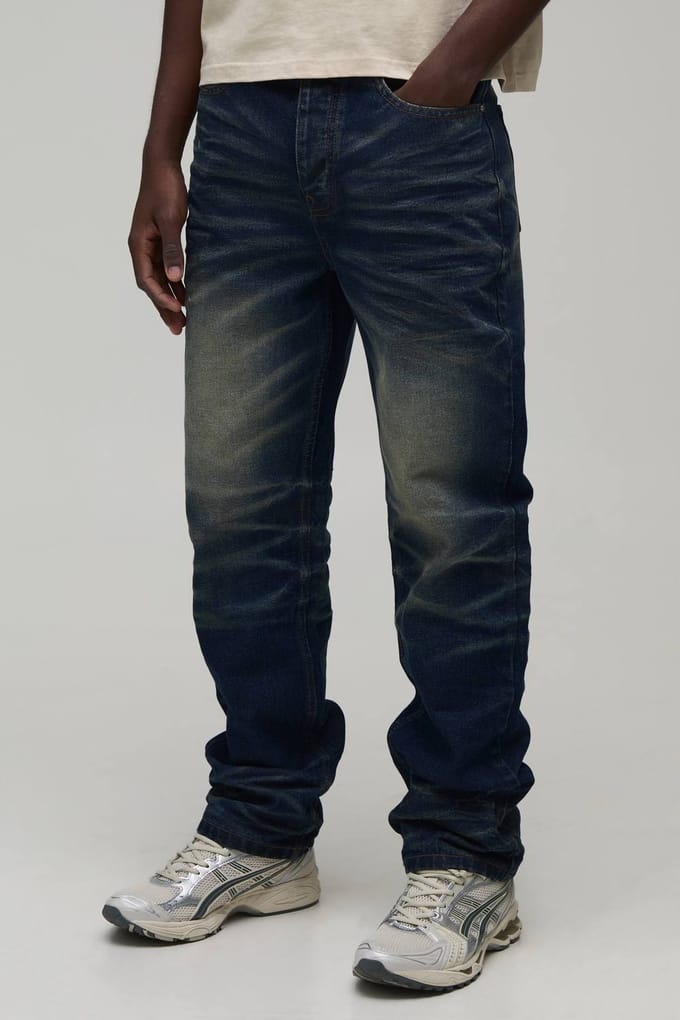 Straight Rigid Acid Wash Denim Jeans | Antique Wash | Size 52R