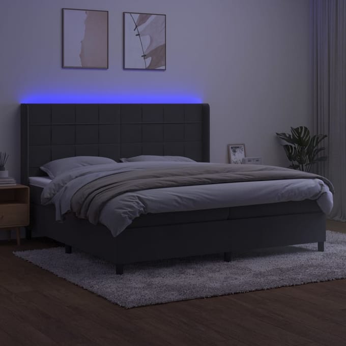 vidaXL - Boxspring - met - matras - en - LED - fluweel - donkergrijs - 200x200 - cm