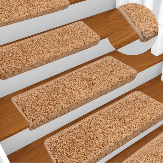 vidaXL - Trapmatten - 15 - st - 65x21x4 - cm - beige - rechthoekige - rand