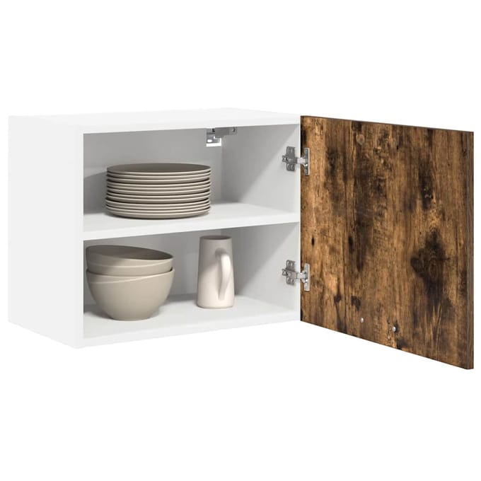 vidaXL - Hangkast - 2 - st - Gerookte - Eik - en - Wit - Bewerkt - hout