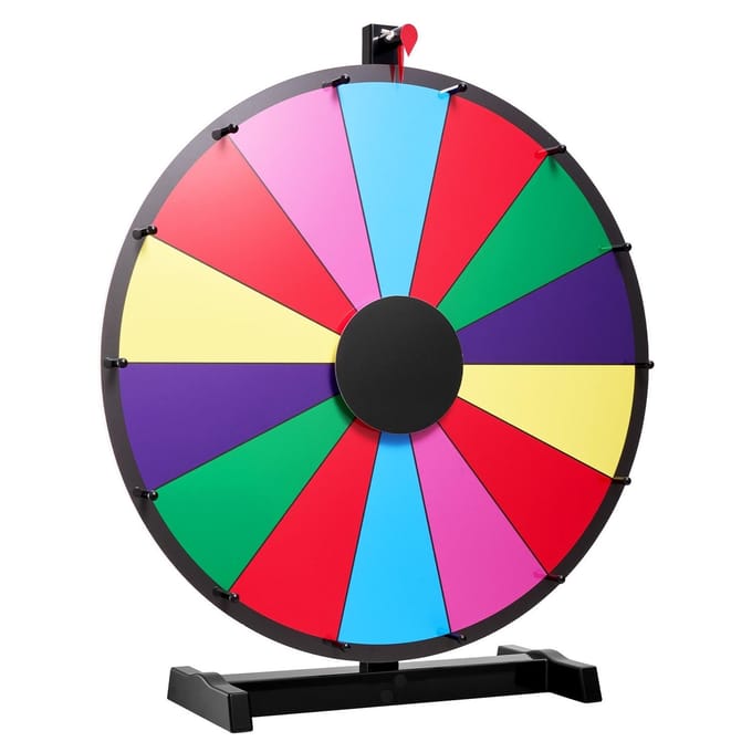 610 mm Draaiend Prijzenwiel, Draaiwiel met 14 Vakjes en Standaard, Tafelblad Win-Geluk Roulette met een Uitwisbaar Bord en 2 Stiften, 6 Kleuren, Eenvoudig