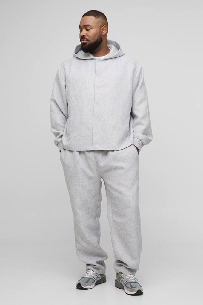 Plus Oversized Boucle jasje met capuchon en knoopsluiting | Light Grey | Size 2XL