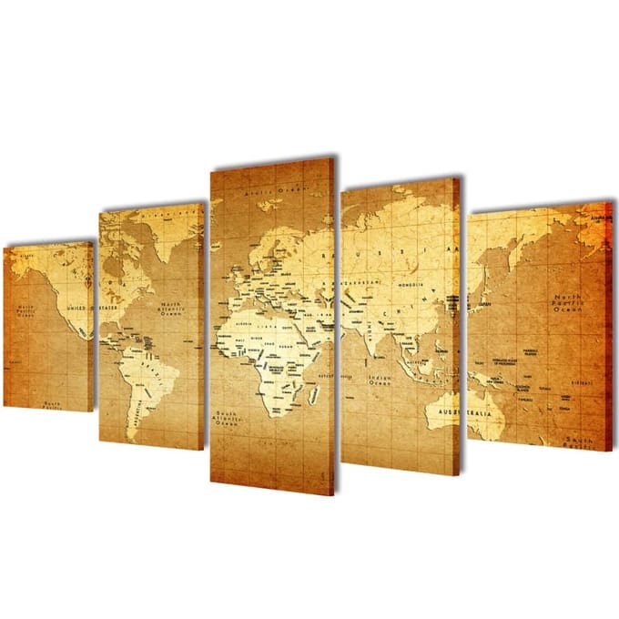 vidaXL - Canvas - muurdruk - print - set - wereldkaart - 100 - x - 50 - cm