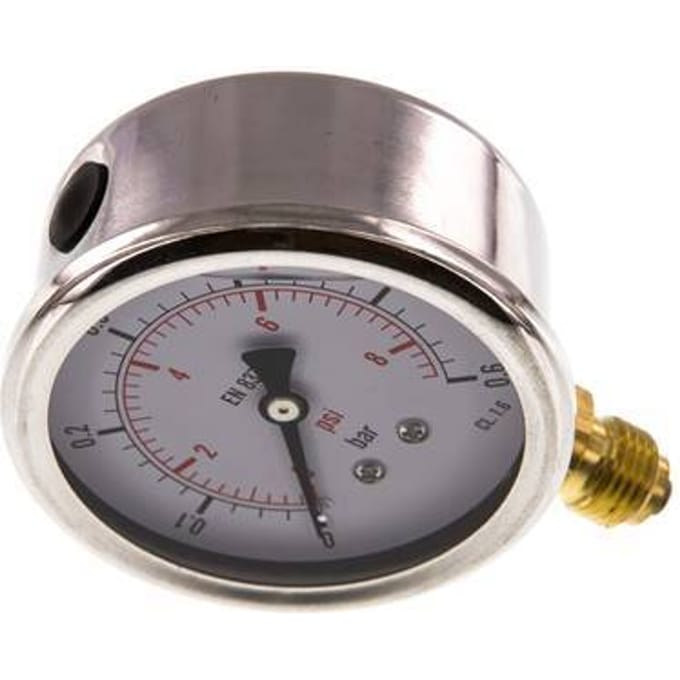 0..0.6 Bar Glycerine Manometer Onderaansluiting RVS/Messing 63 mm Klasse 1.6 - ML00P663SVG