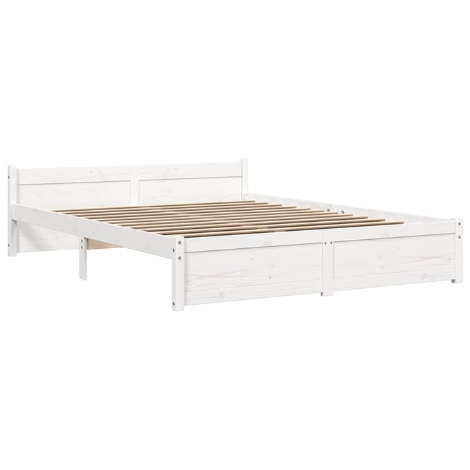 vidaXL - Bedframe - massief - hout - wit - 150x200 - cm