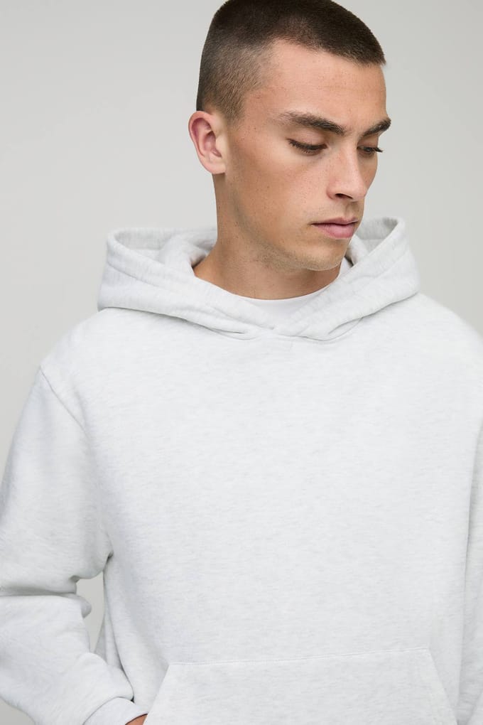 Basis hoodie in een boxy pasvorm, om over het hoofd te trekken | Grey Marl | Size Large
