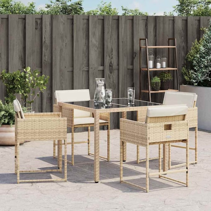 vidaXL Tuinstoelen 4 st met kussens poly rattan beige