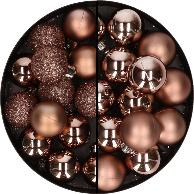 Kerstballen - kunststof - 30x stuks - bruin - 3 en 4 cm