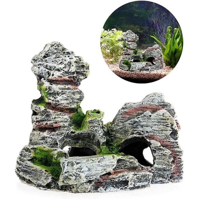 Mini Decoratieve Groene Gras Vis Aquarium Decoratieve Hars Aquarium Accessoires Aquarium Hars Grot Bergzicht Deco gray