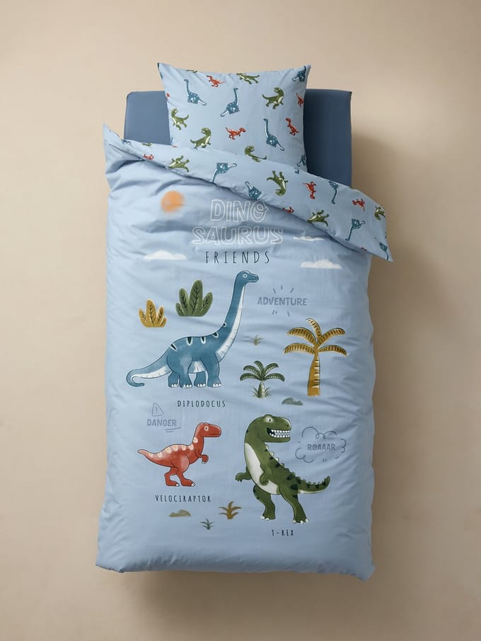 Vertbaudet Dekbedovertrekset + kussensloop kind met gerecycled katoen DINO FRIENDS