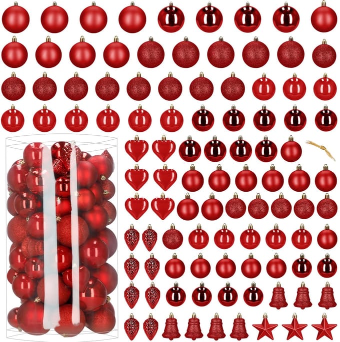 Kerstballen | 100 Stuks | Rood Tinten | Onbreekbaar