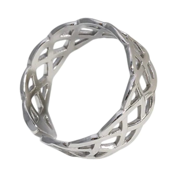 Rvs verstelbare open ring - Gevlochten motief - Zilverkleur - One size