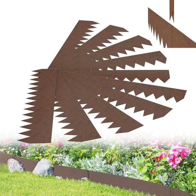 Gazonrand Metaal - Tuinrand Begrenzing - Tuin Afscheiden - Flexibel Ontwerp - 100x20cm 30 Stuks - Roest-look