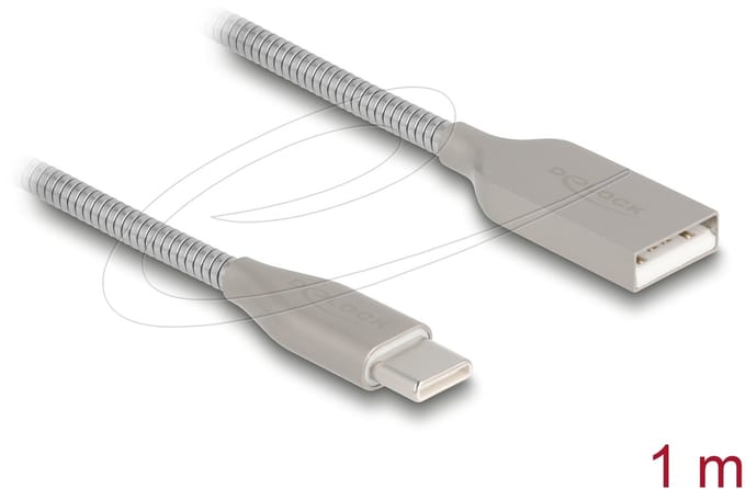 Delock USB cable with metal sheath USB Type-A male to USB Type-C™ male PD 3.0 60 W 1 m silver