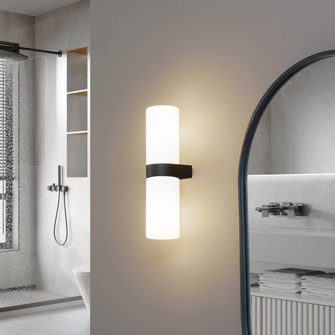Lucande - Wandlamp - 2lichts - Glas, staal - H: 31.5 cm - E14 - zwart, wit