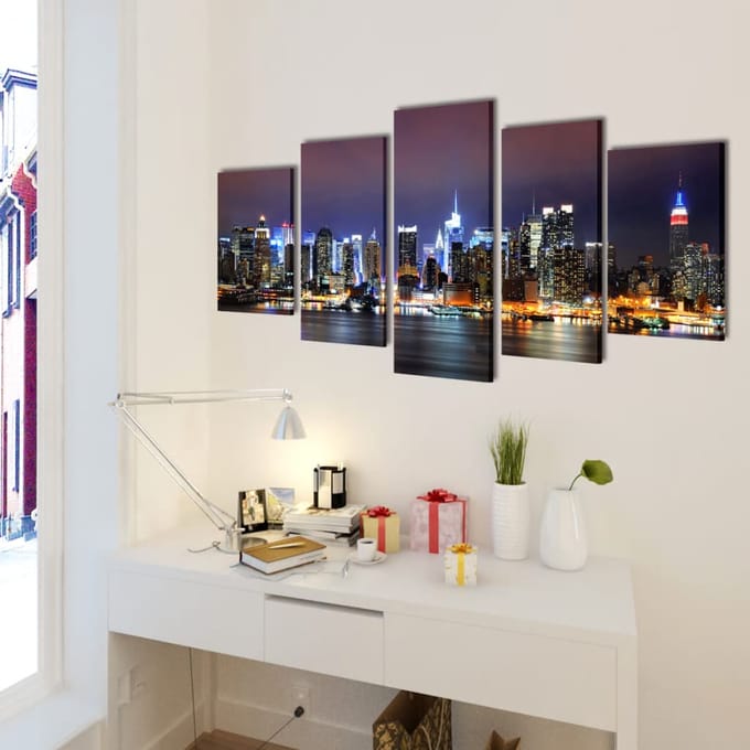 vidaXL - Canvas - muurdruk - set - Kleurrijke - New - York - skyline - 100 - x - 50 - cm