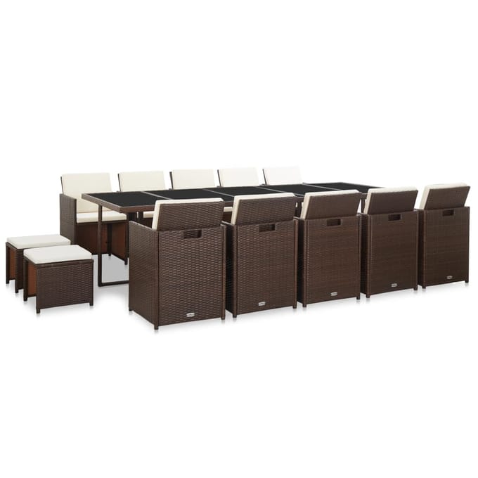 vidaXL - 15-delige - Tuinset - met - kussens - poly - rattan - bruin