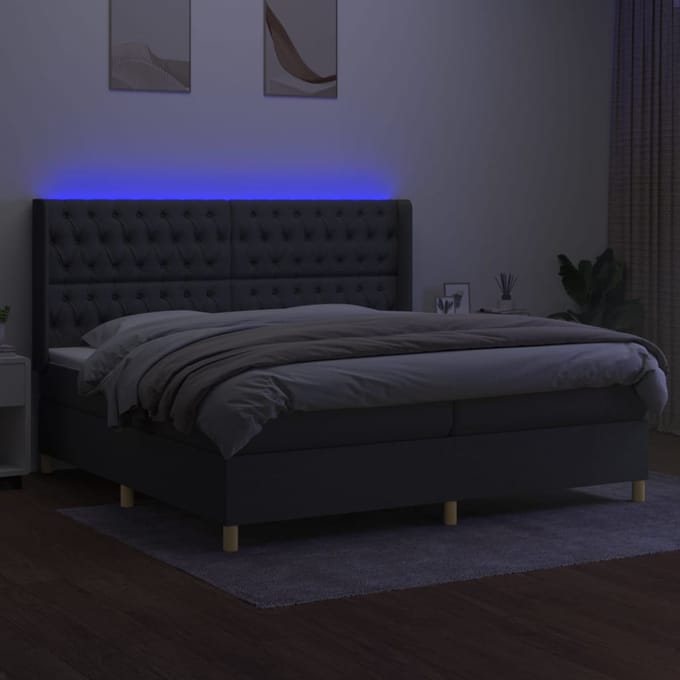 vidaXL - Boxspring - met - matras - en - LED - stof - donkergrijs - 200x200 - cm