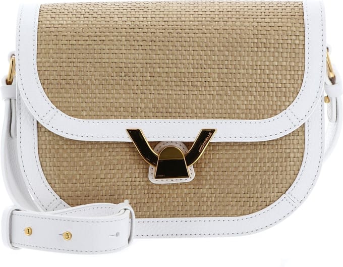 COCCINELLE Leren Schoudertas Dew Straw Handbag Natu / Bril. White Beige