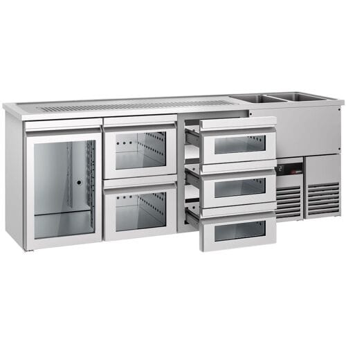 GGM Gastro Bierkoeling PREMIUM - 2500x700mm - 1 glazen deur & 5 laden zilver