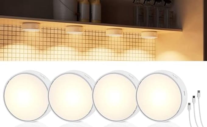 LED Batterij Kastverlichting met Bewegingsmelder - Set van 4 Draadloze Spots voor Accentverlichting